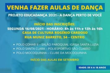 O DEPARTAMENTO DE CULTURA E TURISMO ANUNCIA A VOLTA DO PROJETO EDUCADANÇA >>