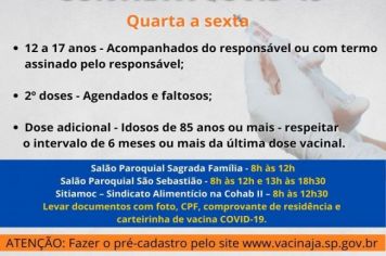  QUARTA A SEXTA OCORRERÁ VACINAÇÃO CONTRA A COVID-19 >>