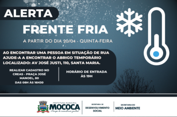 Alerta sobre chegada de frente fria na cidade de Mococa