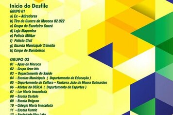 Programação do desfile cívico do dia 7 de setembro na cidade de Mococa. Prestigie as apresentações!