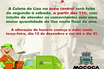 ATENÇÃO >>> Novo horário para coleta de lixo durante o final de ano na área central da cidade