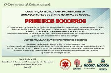 PREFEITURA PROMOVE CAPACITAÇÃO DE PRIMEIROS SOCORROS PARA PROFISSIONAIS DA EDUCAÇÃO