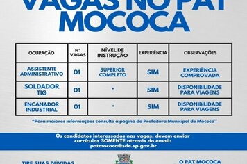 >> VAGAS NO PAT MOCOCA