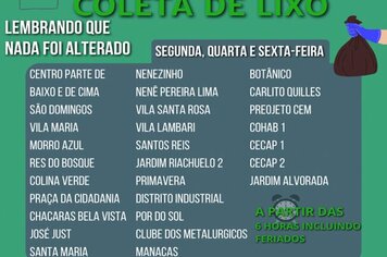 CRONOGRAMA DA COLETA DE LIXO