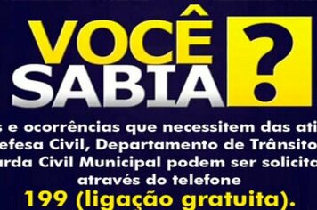 UTILIDADE PÚBLICA - Prefeitura disponibiliza telefone gratuito para emergências
