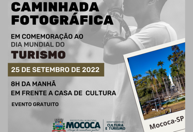 Em comemoração ao Dia Mundial do Turismo (27.09),  o Departamento de Cultura e Turismo realizará uma caminhada fotográfica pelo centro histórico de Mococa.