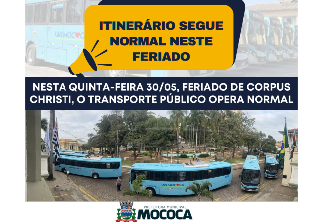 Nesta quinta-feira (30), feriado de Copus Crhisti, haverá o itinerário do transporte público normal