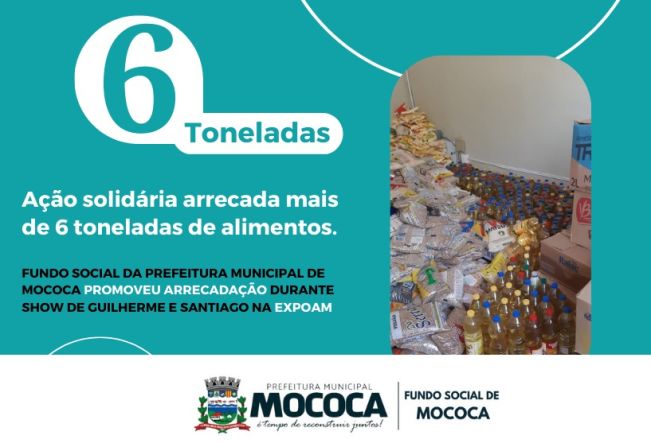 Fundo Social da Prefeitura de Mococa arrecada mais de 6 toneladas de alimentos durante show de Guilherme e Santiago