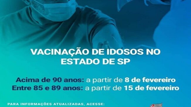 GOVERNO DO ESTADO DE SÃO PAULO INICIARÁ A VACINAÇÃO EM IDOSOS NA PRÓXIMA SEMANA.