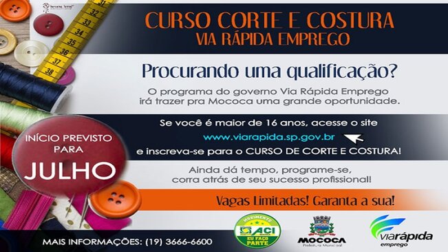 Curso Corte e Costura Via Rápida Emprego >>>  Procurando uma qualificação? Início neste mês!