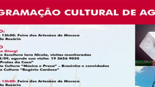 Departamento de Cultura e Turismo apresenta a PROGRAMAÇÃO CULTURAL do mês de AGOSTO.