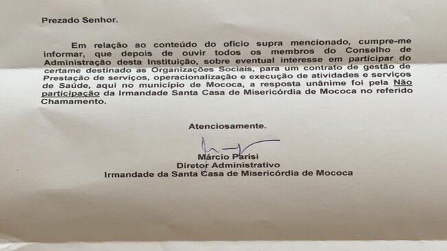 Prefeitura de Mococa faz convite, mas Santa Casa nega participação no chamamento público da saúde