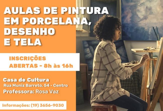 AULAS DE PINTURA EM PORCELANA, DESENHO E TELA OFERECIDAS PELO DEPARTAMENTO DE CULTURA.