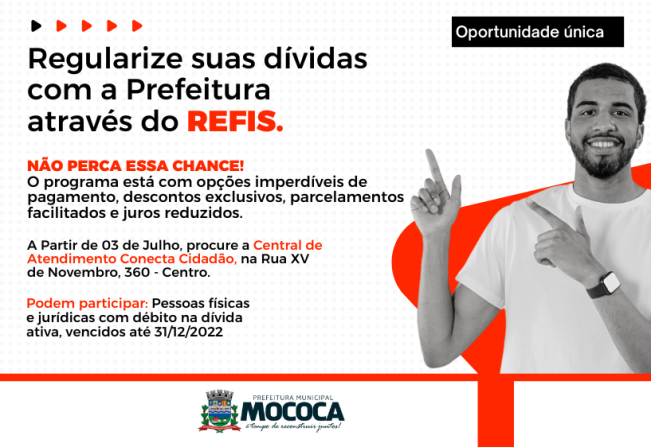 Prefeitura de Mococa lança Programa de Recuperação Fiscal de Créditos de Dívida para quitação de dívidas municipais