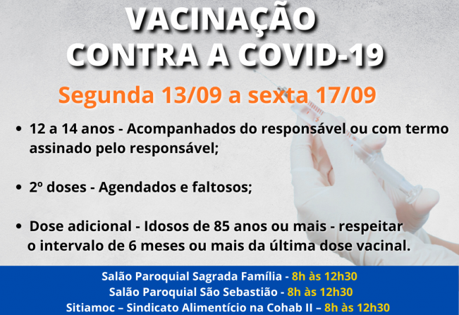 SEGUNDA A SEXTA OCORRERÁ VACINAÇÃO CONTRA A COVID-19 >>