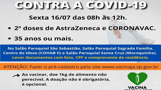 VACINAÇÃO CONTRA A COVID-19 EM MOCOCA >>