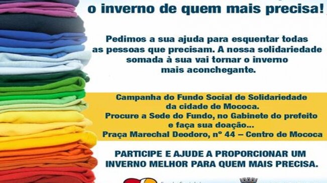 Campanha do Agasalho >>>> O Fundo Social de Solidariedade continua recebendo doações