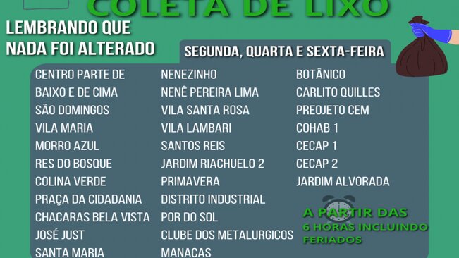 CRONOGRAMA DA COLETA DE LIXO