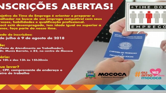 Time do Emprego com inscrições abertas do dia 30 de julho a 9 de agosto de 2018