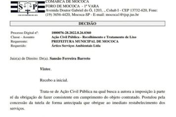 JUSTIÇA DETERMINA QUE A EMPRESA ÁRTICO RETOME A COLETA DE LIXO EM MOCOCA