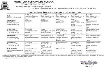 CARDÁPIO ESCOLAR NAS REDES MUNICIPAIS DE ENSINO DE MOCOCA