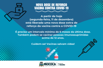 PREFEITURA DE MOCOCA INICIA NOVA DOSE DE REFORÇO DA VACINA CONTRA COVID-19 PARA PESSOAS ACIMA DE 60 ANOS E PESSOAS IMUNOSSUPRIMIDAS ACIMA DE 12 ANOS