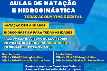 DEPARTAMENTO DE ESPORTE OFERECE AULAS DE NATAÇÃO E HIDROGINÁSTICA EM IGARAÍ