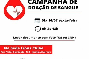 PREFEITURA E LIONS CLUBE LANÇAM CAMPANHA DE DOAÇÃO DE SANGUE EM MOCOCA.