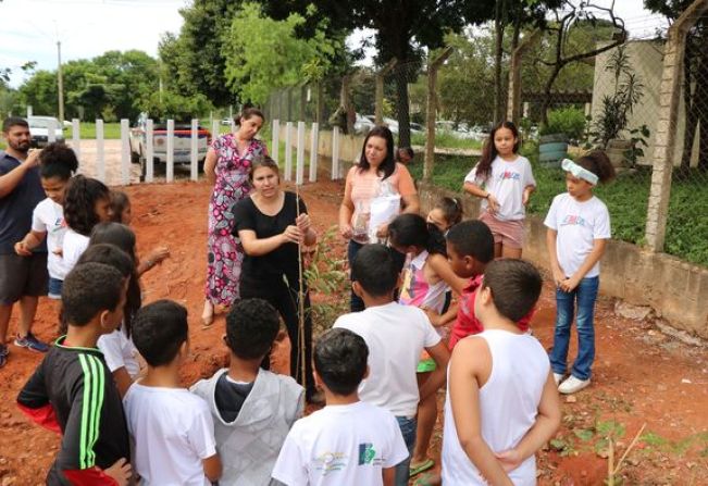 SECRETARIA MUNICIPAL DE MEIO AMBIENTE REALIZA PLANTIO DE 60 MUDAS COM ALUNOS DA REDE PÚBLICA