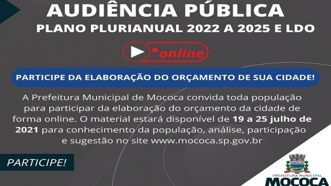 Cidadão mocoquense participe da elaboração do orçamento da sua cidade.